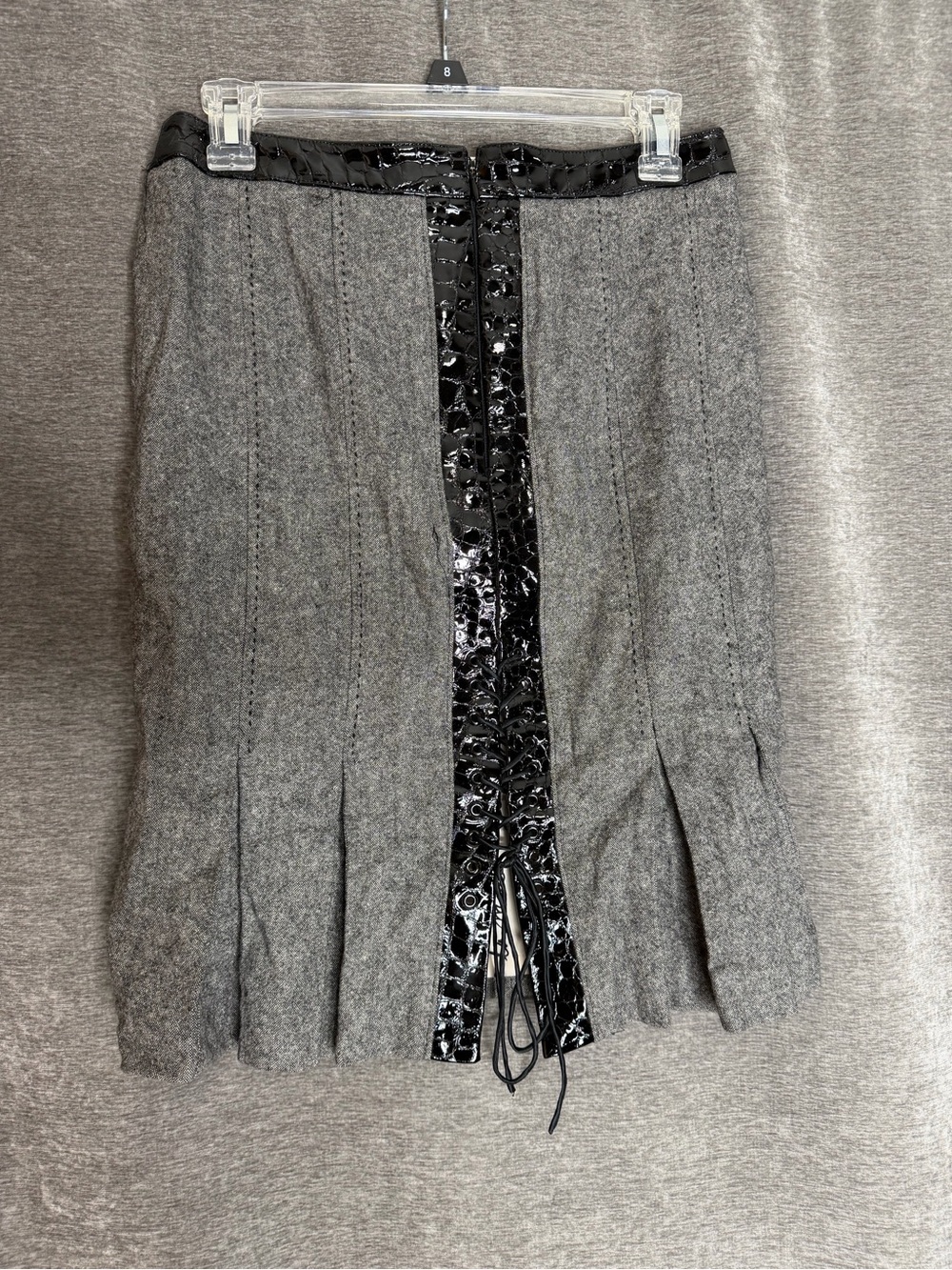 bebe Gray Pencil Skirt with Black Patent Center Trim